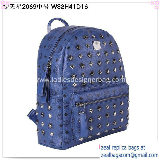 High Quality Replica Hot Sale MCM Stark Studded Medium Backpack MC2089 Royal - Click Image to Close